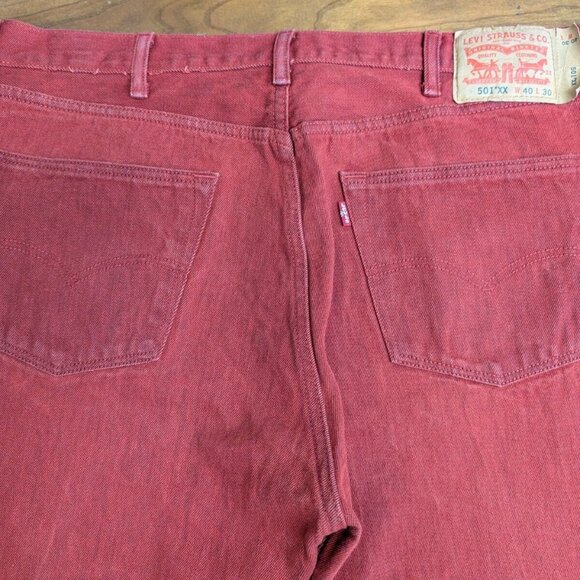 Levi's 501 XX Red Jeans - Black Button Fly Mens Size 38x30 Crease Lines Straight - Picture 8 of 13